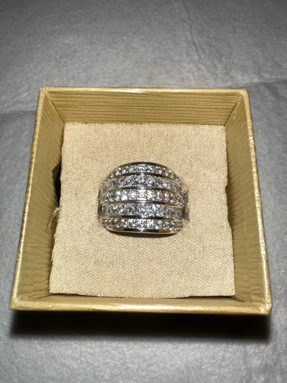 Sterling Silver Multi-Row Pavé Crystal Statement Ring - Women's Fashion Jewelry